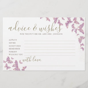 Lila Butterfly Advice Spiel Mr. Mrs. Brautparty Briefpapier
