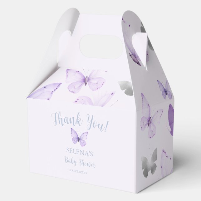 Lila Butterfly Baby Dusche Danke Geschenkschachtel (Vorderseite)