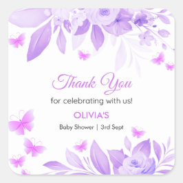 Lila Butterfly Baby Dusche Danke Quadratischer Aufkleber