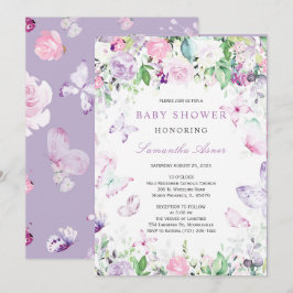 Lila Butterfly-Baby-Dusche Einladung