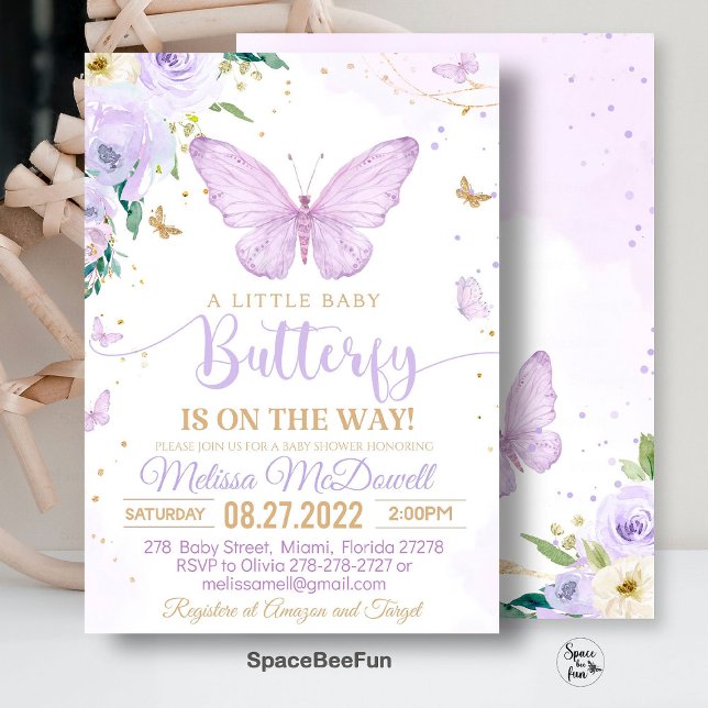 Lila Butterfly Baby Dusche Einladung Girl Invit (purple butterfly invitation,baby shower invitation,girl butterfly theme,baby shower invite,butterfly)