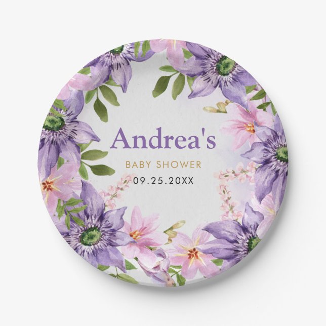 Lila Butterfly-Baby-Dusche Pappteller (Vorderseite)