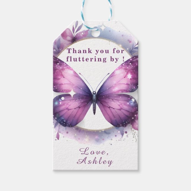 Lila Butterfly Baby Dusche Vielen Dank Geschenkanhänger (Vorderseite)