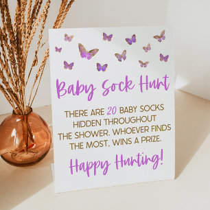 Lila Butterfly Baby Sock Hunt Baby Showspiel Sockelschild