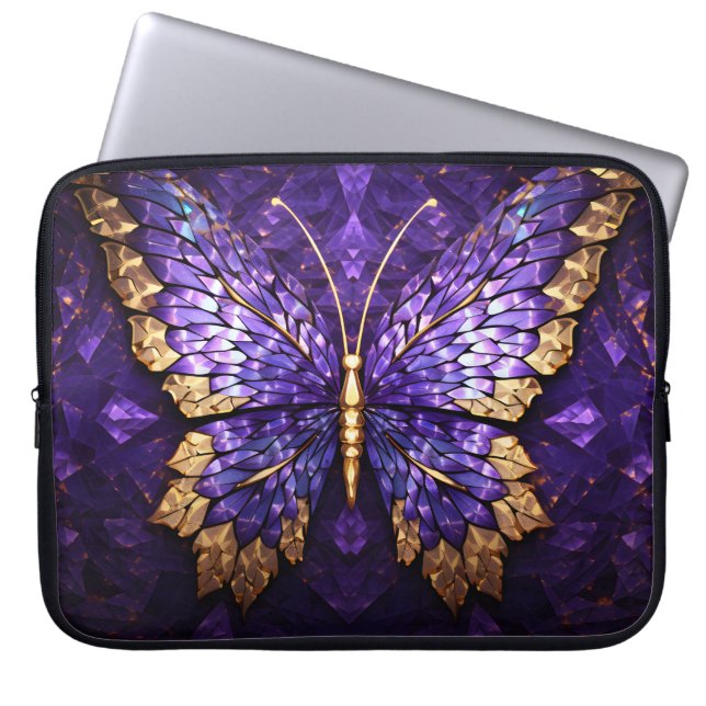 Lila Butterfly-beschichtete Glass-Laptop-Bag Laptopschutzhülle (Vorderseite)
