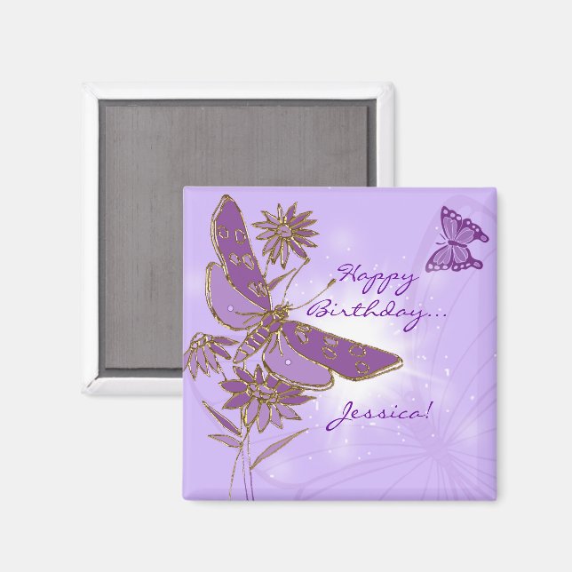 Lila Butterfly Birthday Magnet (Vorderseite/Rückseite)