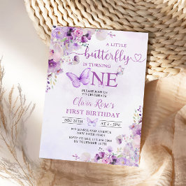 Lila Butterfly Boho Blume 1. Geburtstag Einladung