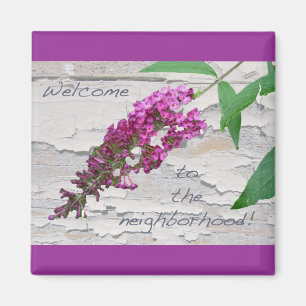 Lila Butterfly Bush Welcome Magnet