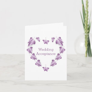 Lila Butterfly Design Wedding Akzeptanz Dankeskarte
