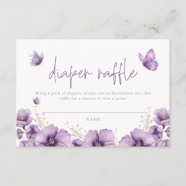 Lila Butterfly Diaper Raffelkarte Kinderdusche Begleitkarte (Vorderseite)