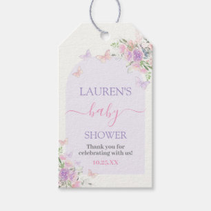 Lila Butterfly Floral Baby Shower Girl Geschenkmar Geschenkanhänger