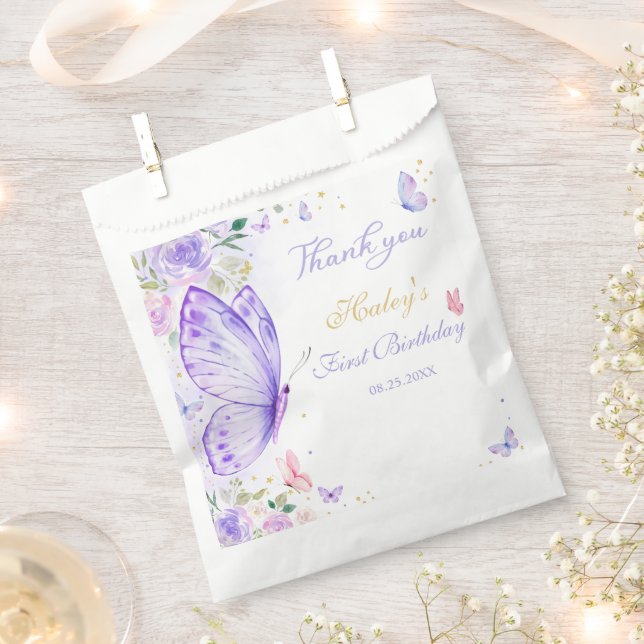 Lila Butterfly Floral Girl Geburtstag Geschenktütchen (Ausgeschnitten)