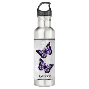 Lila Butterfly Floral Personalisiert Edelstahlflasche