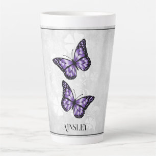 Lila Butterfly Floral Personalisiert Latte Tasse