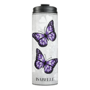 Lila Butterfly Floral Personalisiert Thermosbecher