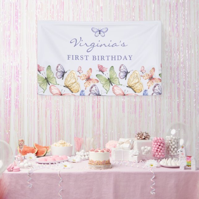 Lila Butterfly Geburtstag Banner (Party)