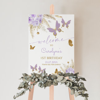Lila Butterfly Geburtstags-Willkommenspopster Poster
