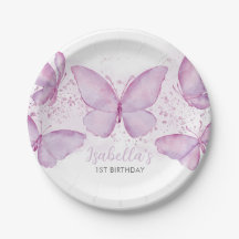 Lila Butterfly Girl 1. Geburtstagspapier