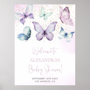Lila Butterfly Girl Babydusche Begrüßungszeichen Poster