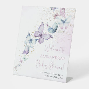 Lila Butterfly Girl Babydusche Begrüßungszeichen Sockelschild