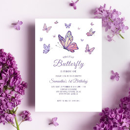 Lila Butterfly Girl Geburtstagsgeschenk Foto Einladung