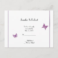 Lila Butterfly-Herz-Hochzeit RSVP Postkarte