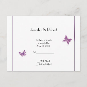 Lila Butterfly-Herz-Hochzeit RSVP Postkarte