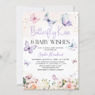 Lila Butterfly Kisses Baby Girl Baby Dusche Einladung
