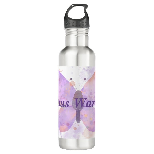 Lila Butterfly Lupus Warrior Edelstahlflasche (Vorderseite)