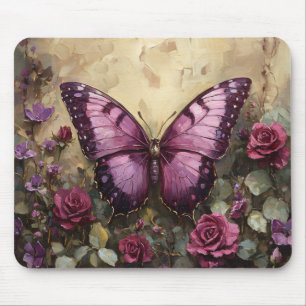 Lila Butterfly Rose Bush Malerei Mousepad