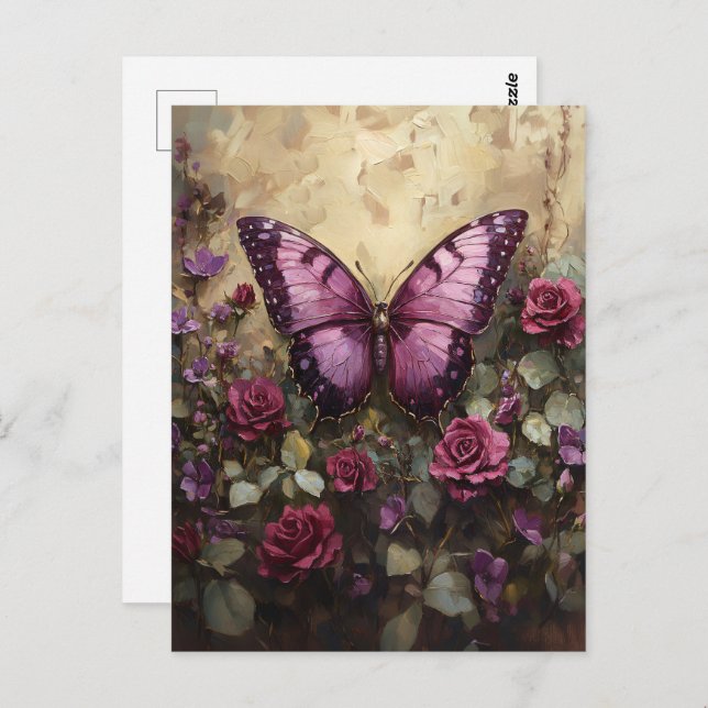 Lila Butterfly Rose Bush Malerei Postkarte (Vorne/Hinten)