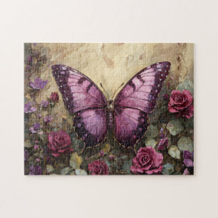 Lila Butterfly Rose Bush Malerei Puzzle