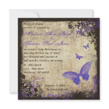 Lila Butterfly Vintag Square Einladung zur Hochzei