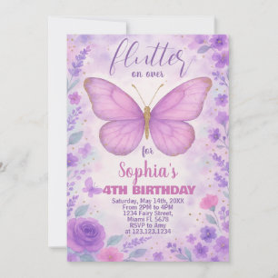 Lila Butterfly zum Geburtstag Einladung