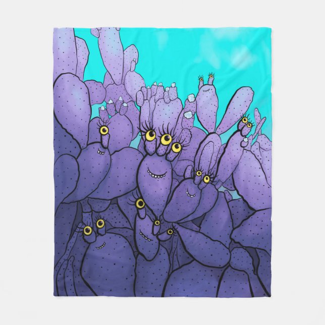 Lila Cactus Funny Succulent Fleecedecke (Vorderseite)