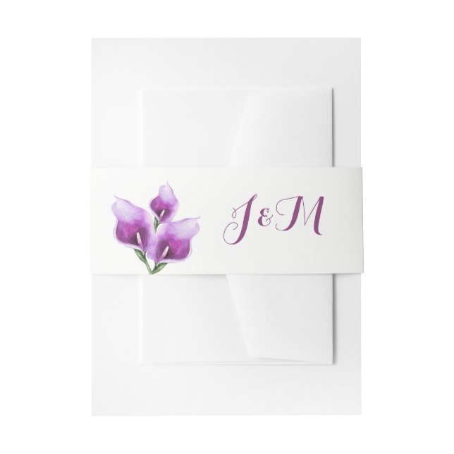 Lila Calla Lilien Monogram Floral Wedding Einladungsbanderole (Vorderseite Beispiel)