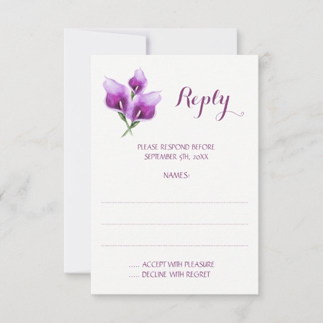 Lila Calla Lily Monogram Wedding Reply Cards RSVP Karte (Vorderseite)
