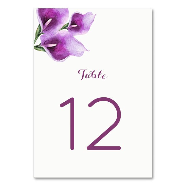 Lila Calla Lily Tischnummer Cards (Rückseite)