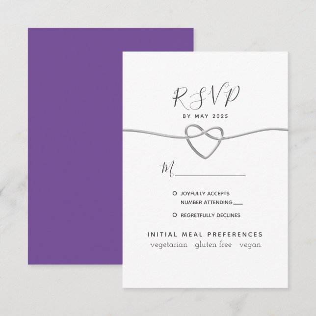 Lila Calligrafy Wedding RSVP Card Karte (Vorne/Hinten)