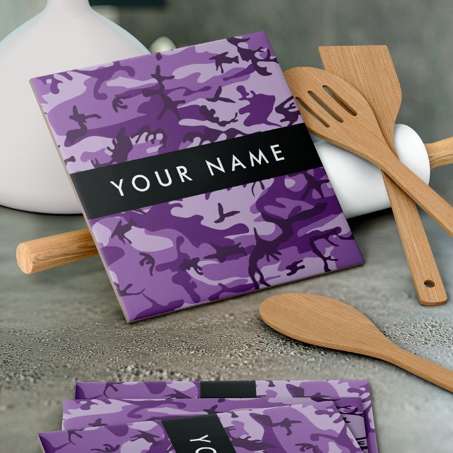 Lila Camouflage Ihr Name personalisieren Fliese (Von Creator hochgeladen)