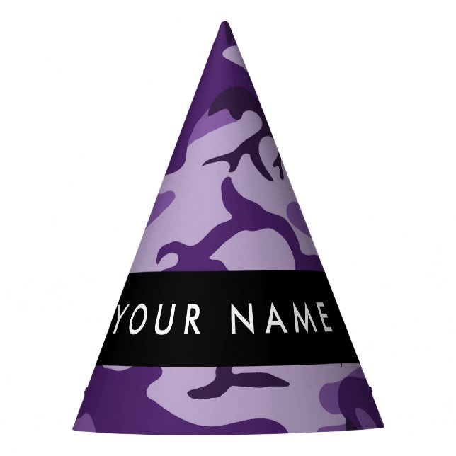 Lila Camouflage Ihr Name personalisieren Partyhütchen (Vorderseite)