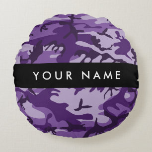 Lila Camouflage Ihr Name personalisieren Rundes Kissen