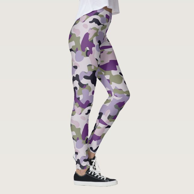 Lila Camouflage Lavender Green Camouflage Muster Leggings (Rechts)