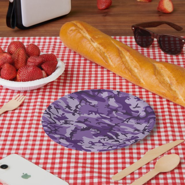 Lila Camouflage, Militär, Armee Pappteller (Picknick)