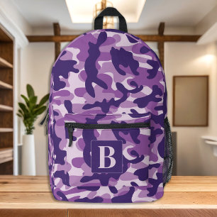 Lila Camouflage Personalisiert Girly Monogram Camo Bedruckter Rucksack