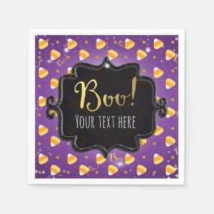 Lila Candy Corn & Gold Dots Whimsisches Halloween Serviette