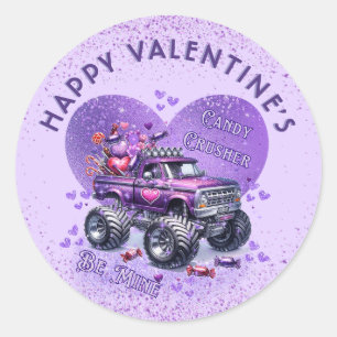 Lila Candy Crusher Be Mine Monster Truck Runder Aufkleber