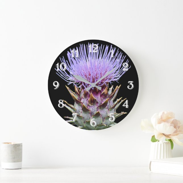 Lila Cardoon-Distel-Blume Große Wanduhr (Zuhause)