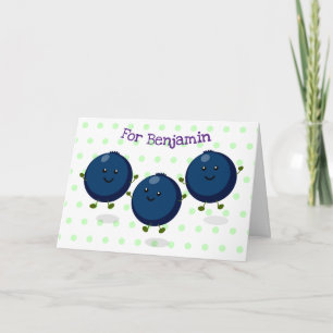 lila Cartoon-Illustration Niedlicher Heidelbeeren Karte