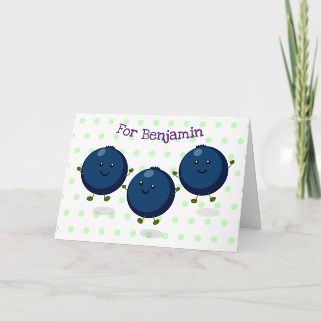 lila Cartoon-Illustration Niedlicher Heidelbeeren Karte (Vorderseite)